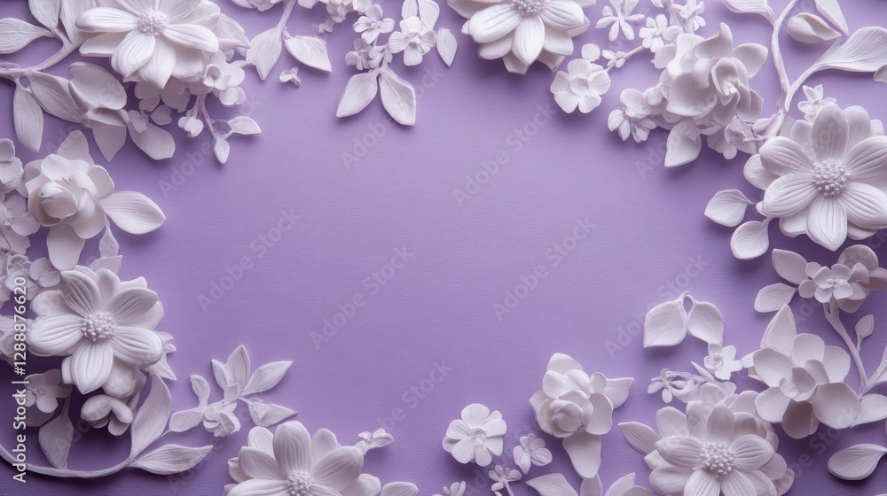 White Paper Flowers Frame Purple Background White Paper Flowers Frame Purple Background