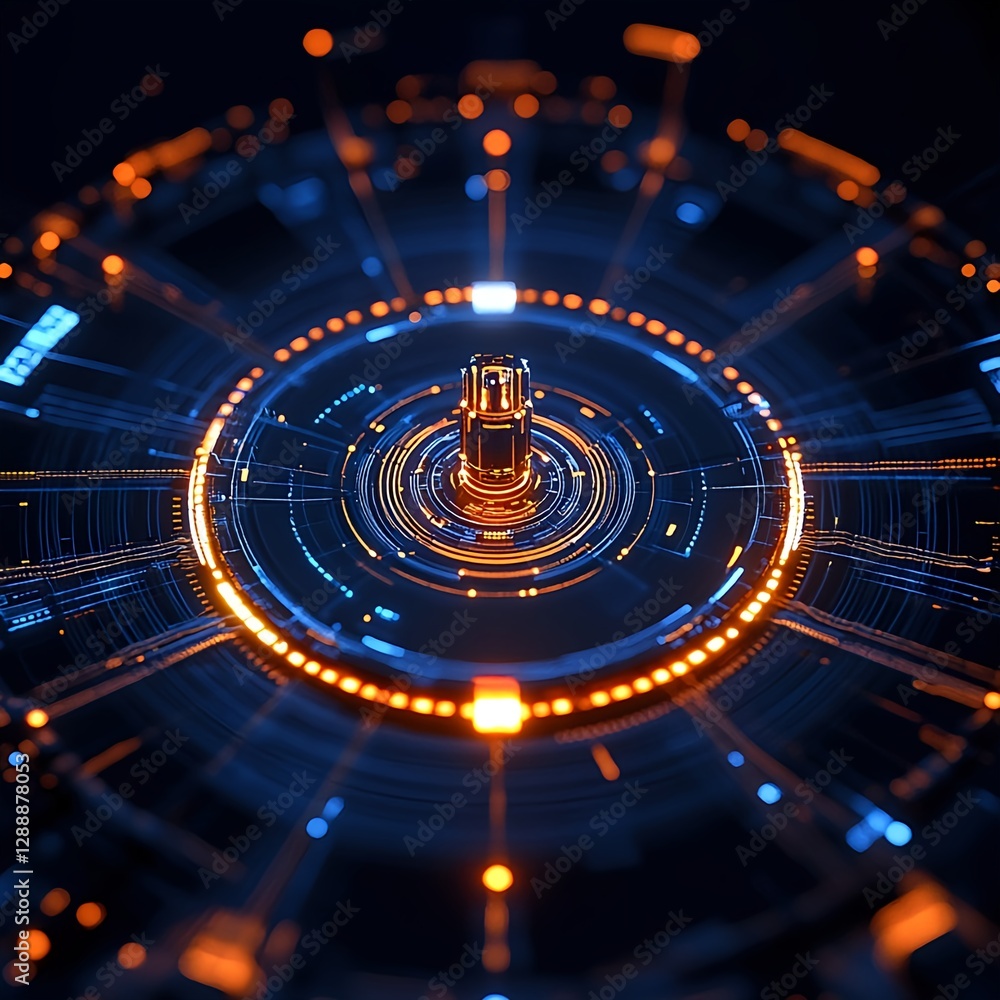 Artificial Intelligence Innovation Center with Inputs and Outputs in Blue and Orange Artificial Intelligence Innovation Center with Inputs and Outputs in Blue and Orange