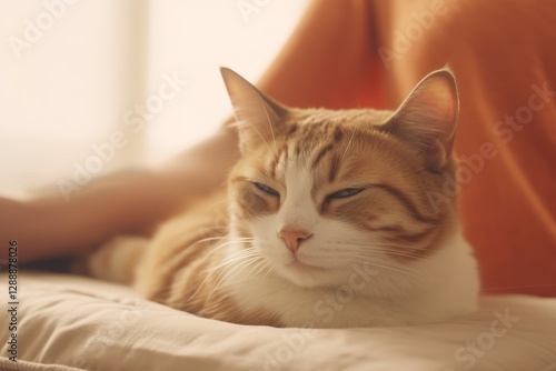 Wallpaper Mural A ginger cat dozing on a pillow next to its owner, warm pleasant tones, sleepy atmosphere Torontodigital.ca