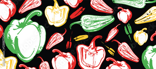 Hand drawn chili pepper, line art vector isolated set. Chili pepper outline. Red on the white background. Jalapeno. Red Bulgarian sweet and bitter pepper. Red pepper