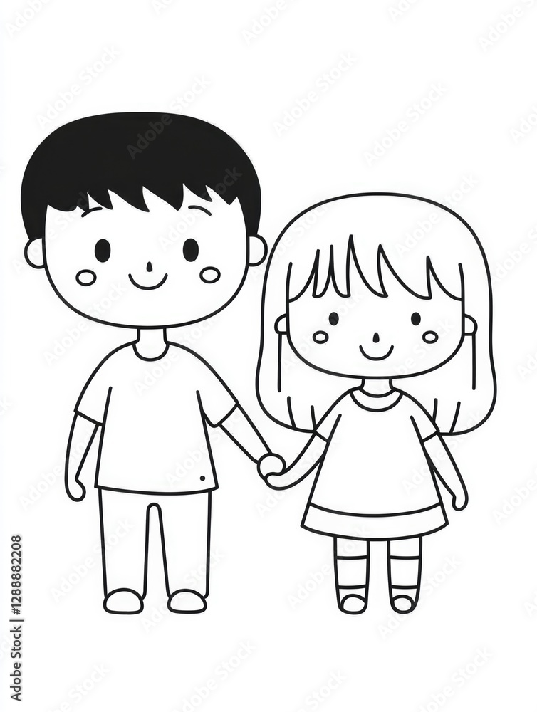 This delightful illustration of a cute boy and girl holding hands captures the essence of friendship and togetherness, making it ideal for children's literature and educational resources. This delightful illustration of a cute boy and girl holding hands captures the essence of friendship and togetherness, making it ideal for children's literature and educational resources.