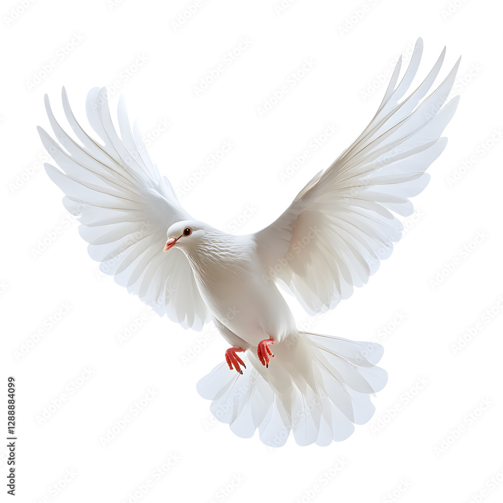 Fototapeta premium A Beautiful White Dove in Flight Against Transparent Background
