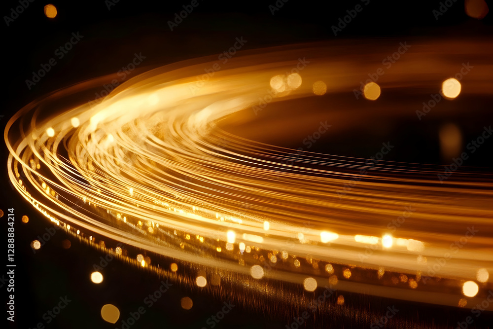 Golden Light Trails, Abstract Streaks of Illumination on Dark Backdrop Golden Light Trails, Abstract Streaks of Illumination on Dark Backdrop