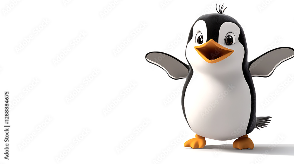 Fototapeta premium A cartoon penguin is standing on a white background. generated using AI