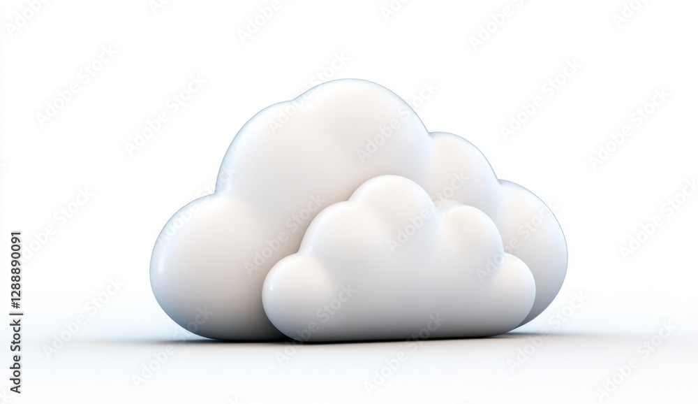 Simple 3D rendering of a fluffy white cloud against a white background. The cloud is smooth and has a cartoonish appearance. Clean and minimalist Simple 3D rendering of a fluffy white cloud against a white background. The cloud is smooth and has a cartoonish appearance. Clean and minimalist