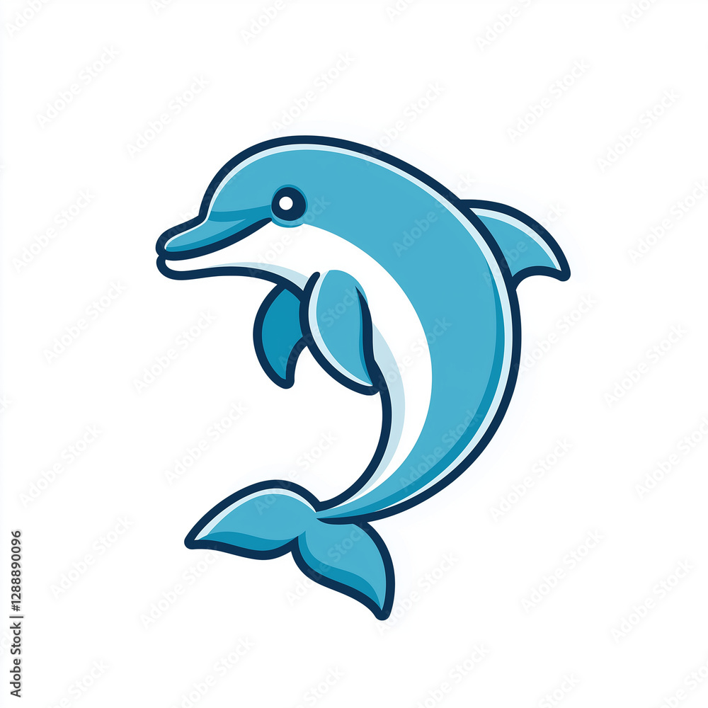 Fototapeta premium Cartoon Dolphin Illustration Cute Aquatic Mammal Blue Ocean Animal Graphic