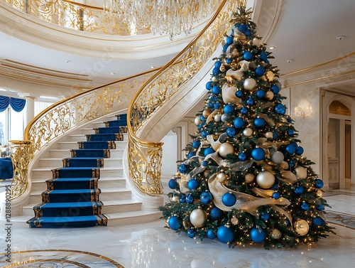 Luxurious Christmas Decorated Staircase photo