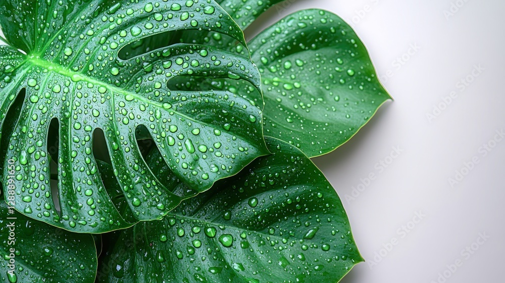Obraz premium Fresh Monstera Leaves with Water Drops