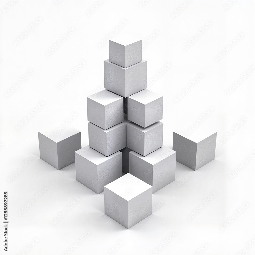 Stacked white cubes on plain white background Stacked white cubes on plain white background
