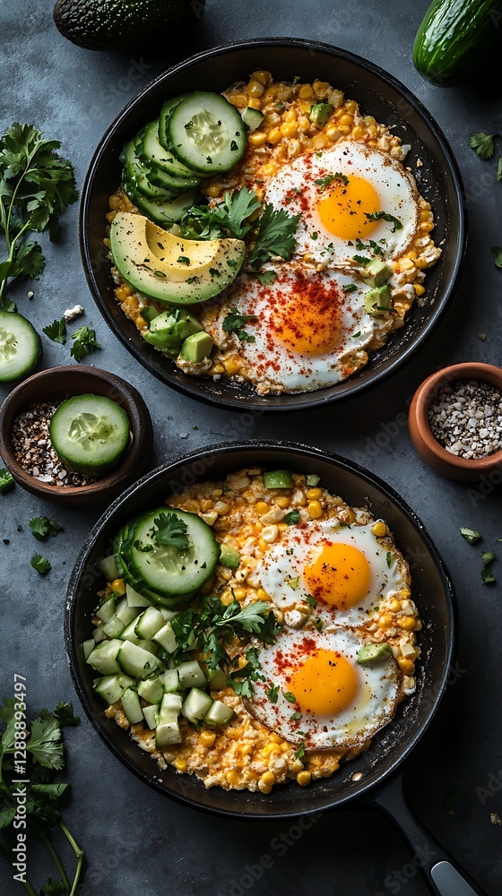 Corn Fritters with Eggs, Avocado, and Cucumbers Corn Fritters with Eggs, Avocado, and Cucumbers