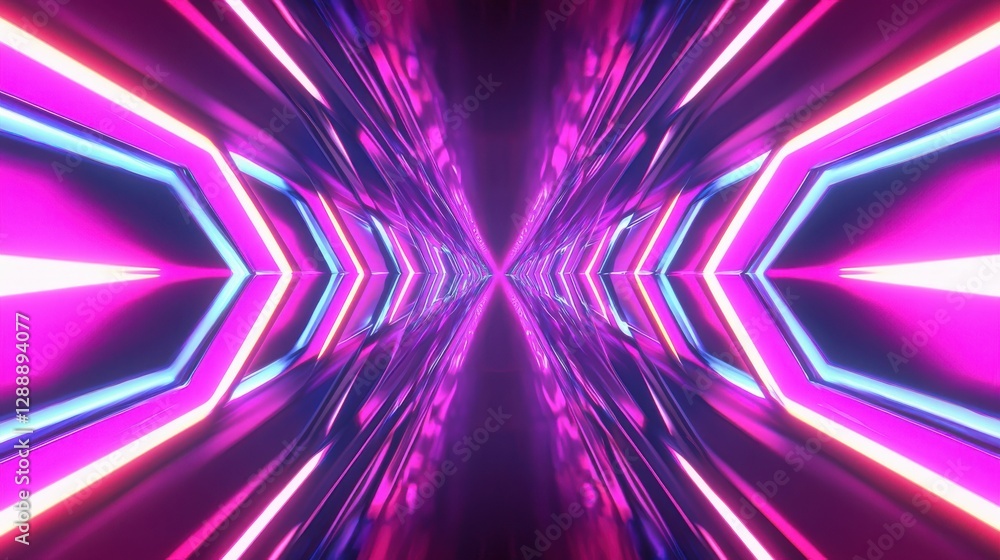 Obraz premium Vibrant Neon Tunnel with Colorful Lights and Abstract Perspectives