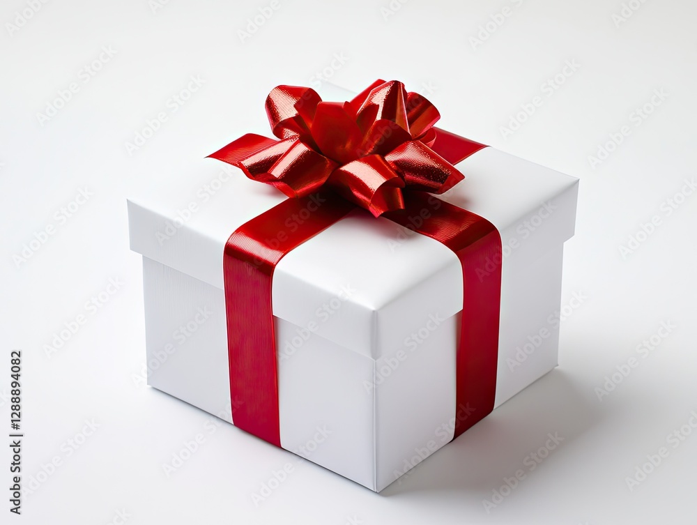 Fototapeta premium White gift box with red ribbon on white background (3)