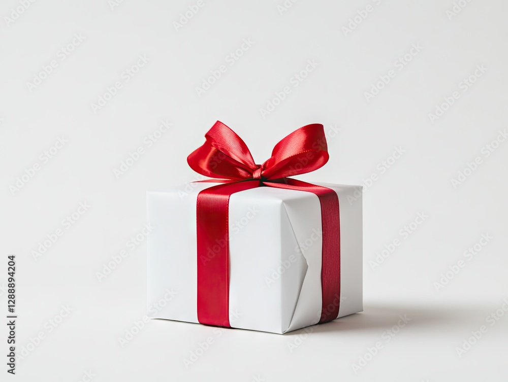 Fototapeta premium White gift box with red ribbon on white background (2)
