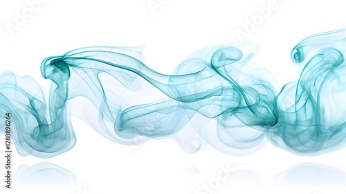 Ethereal Flow of Blue and Green Smoke Creating Abstract Waves on White Background