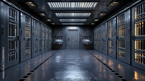 Fototapeta Naklejka Na Ścianę i Meble -  Containment. Futuristic Science Fiction Lab with High-Tech Containment Cell