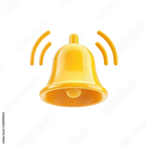 Isolated Gold Notification Bell with Sound Waves