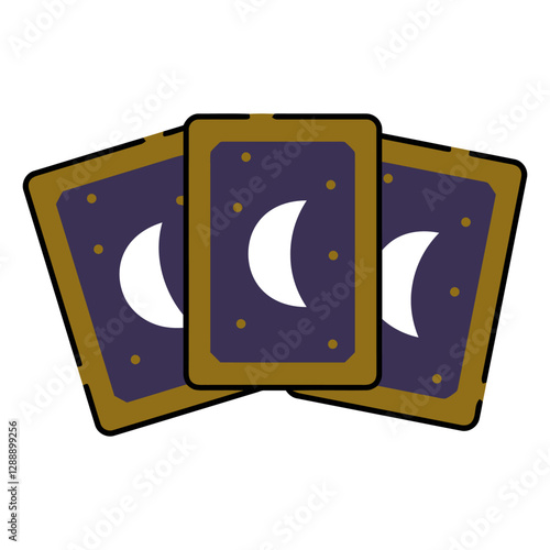 Mystical Cards of the Night: Three tarot cards arranged in a fan, with elegant crescent moon design, evoke mystery, spirituality, and fortune-telling.