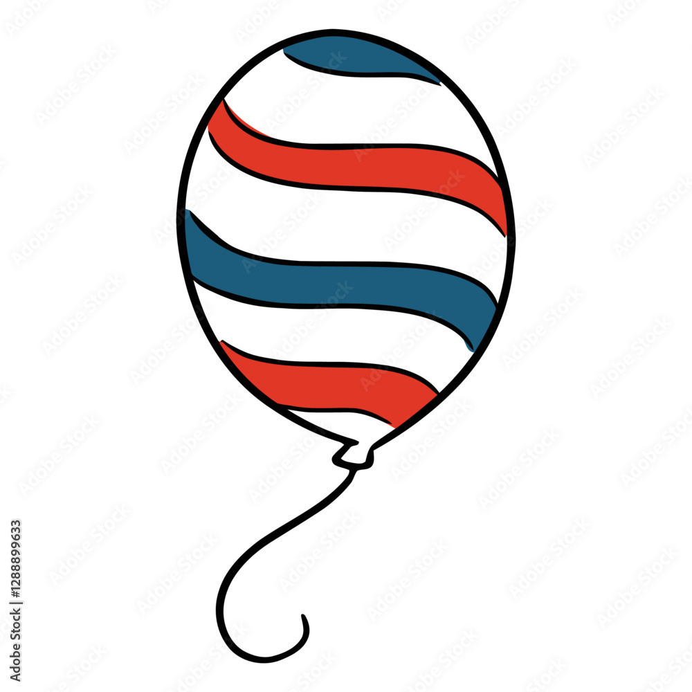 Obraz premium Festive balloon in a vibrant illustration: A single balloon with red, white and blue swirls floats, exuding a playful and celebratory atmosphere.