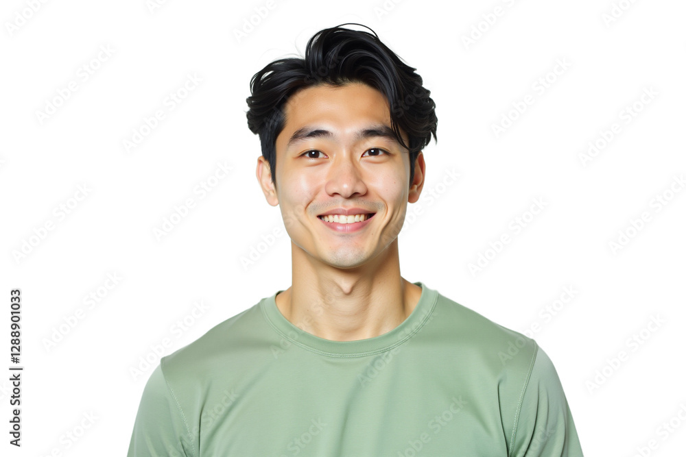 Smiling young man portrait isolated on white background. Light green t-shirt. Ideal for profile picture, marketing, advertising, social media, business. Isolated on transparent background. Smiling young man portrait isolated on white background. Light green t-shirt. Ideal for profile picture, marketing, advertising, social media, business. Isolated on transparent background.