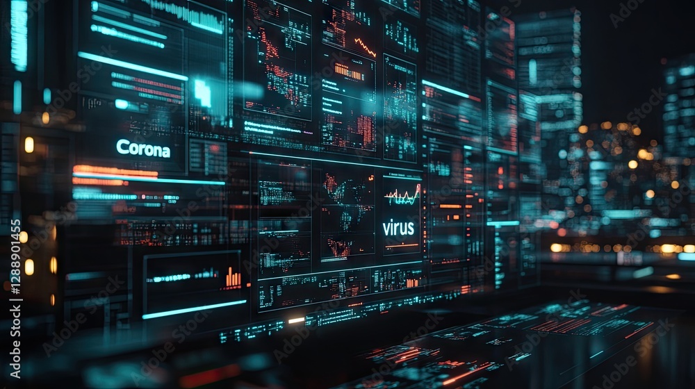Naklejka premium Cityscape Virus Data Analysis Screen