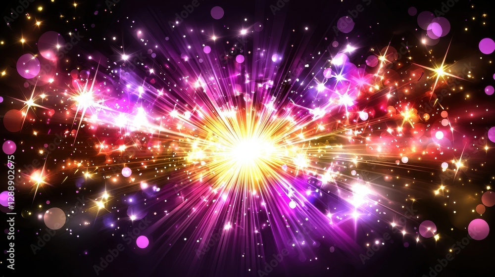 Fototapeta premium Colorful Abstract Explosion of Light and Sparkles in Cosmic Background