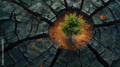 Resilient plant in cracked, dry earth.