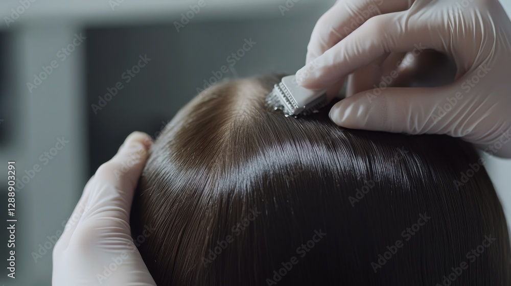 Fototapeta premium Hair restoration therapy in a contemporary beauty clinic. Featuring rejuvenating regrowth treatments and expert care