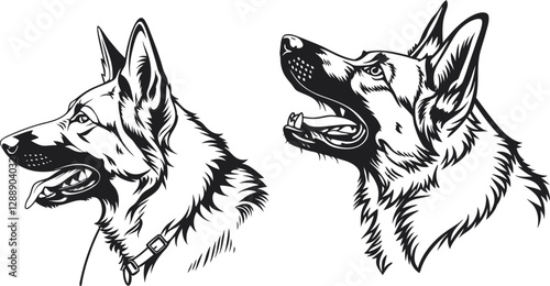 German Shepherd dog silhouette, alert and loyal, perfect for dog lovers, pet care illustrations