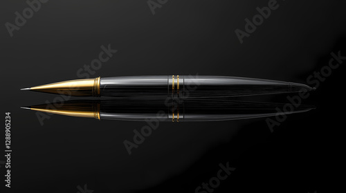 Wallpaper Mural A black pen with a gold tip on a black background with a reflection of the pen in the glass. generative ai. Time-Warped Cathedral. Illustration Torontodigital.ca