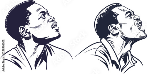 Man silhouette with raised head and emotional expression, perfect for themes of hope, strength, and inspiration