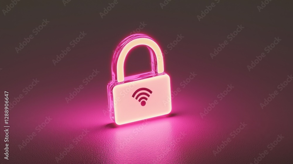 A glowing pink padlock symbolizing Wi-Fi security, representing protection for wireless networks in a modern digital environment. A glowing pink padlock symbolizing Wi-Fi security, representing protection for wireless networks in a modern digital environment.