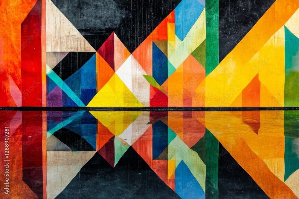 Naklejka premium Vibrant geometric colorful abstract wall art reflection