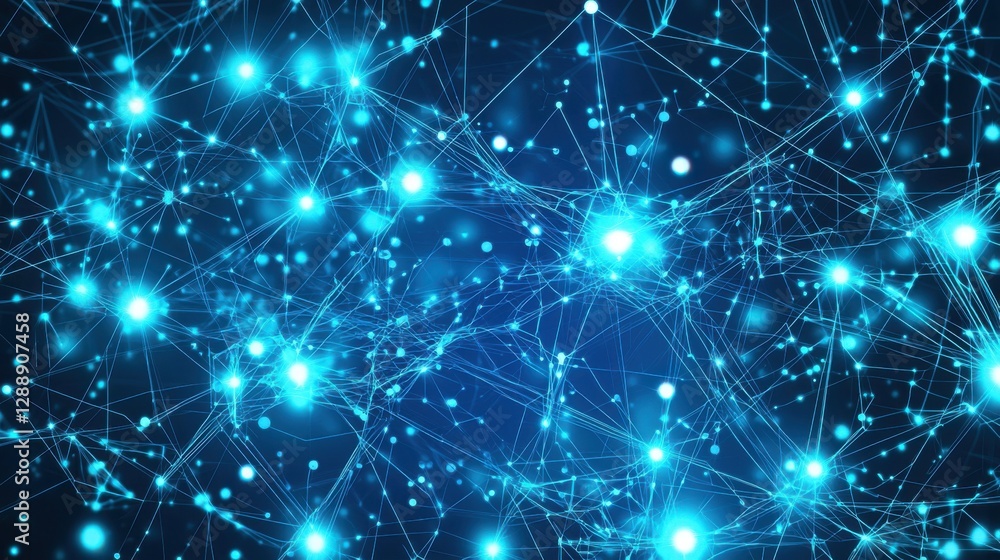 Abstract Blue Network with Bright Dots and Lines on Dark Background Abstract Blue Network with Bright Dots and Lines on Dark Background