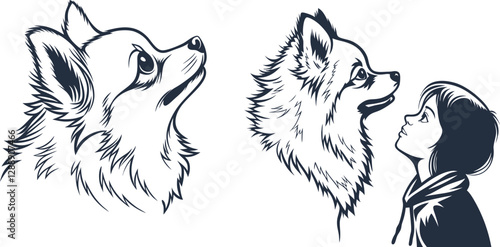 Chihuahua dog silhouette and girl, ideal for pet care and animal companionship illustrations