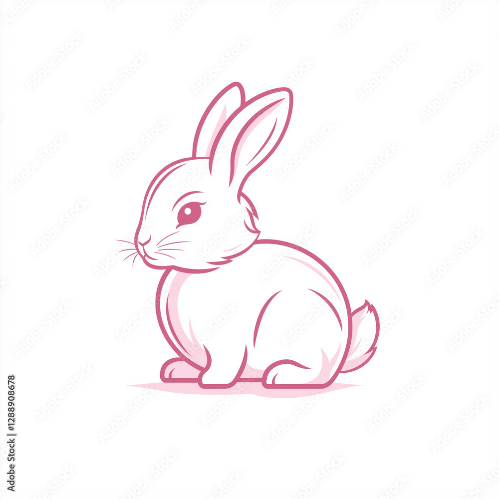 Obraz premium Cute White Rabbit Illustration Pink Outline Bunny Design