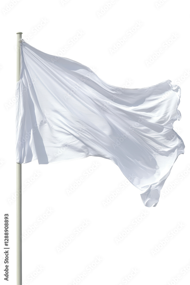 Isolated White Flag Waving on Metal Pole Isolated White Flag Waving on Metal Pole
