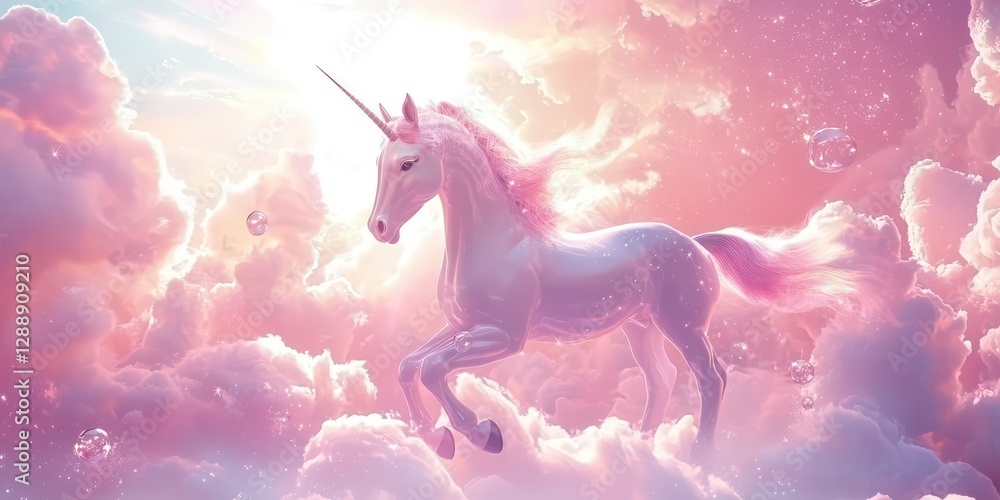 Enchanted pink sky with floating sparkles and a pastel rainbow unicorn theme. Enchanted pink sky with floating sparkles and a pastel rainbow unicorn theme.