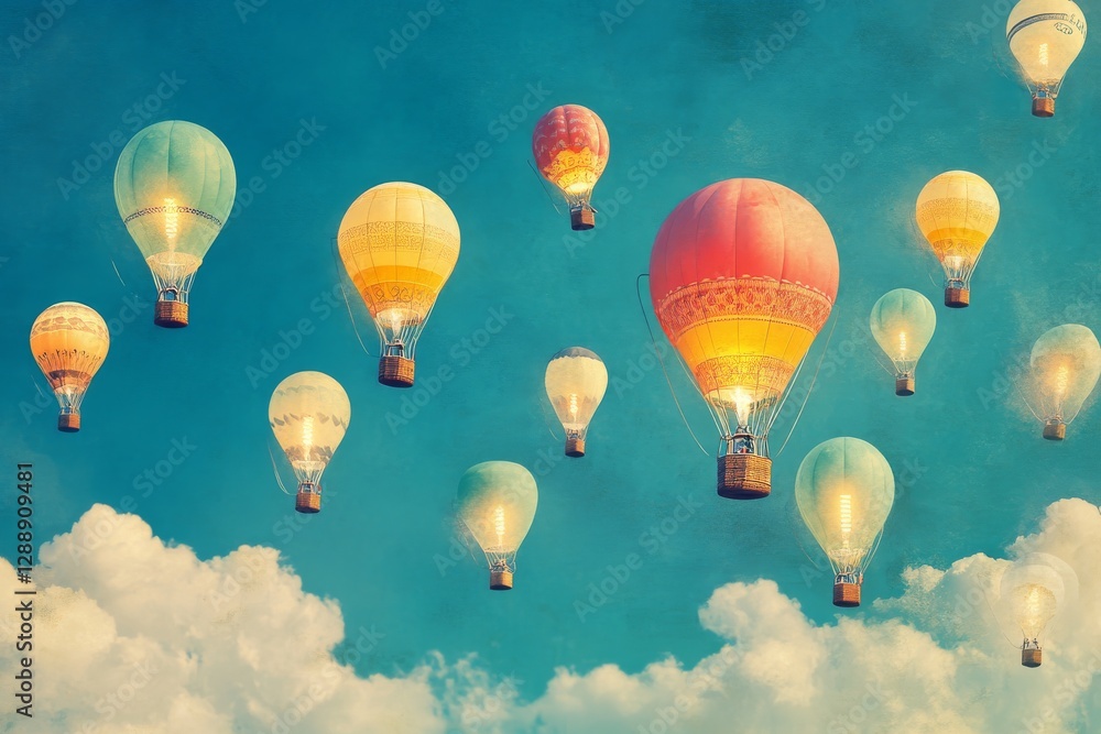 Naklejka premium Vibrant hot air balloons floating in a clear blue sky