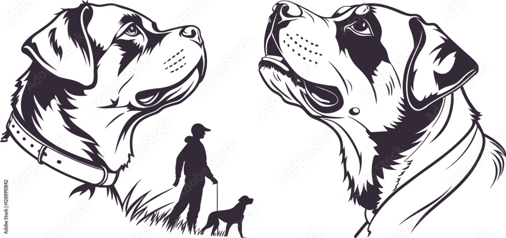 Obraz premium Dog and owner silhouette, ideal for pet care, companionship, animal, pet owner, and animal lover