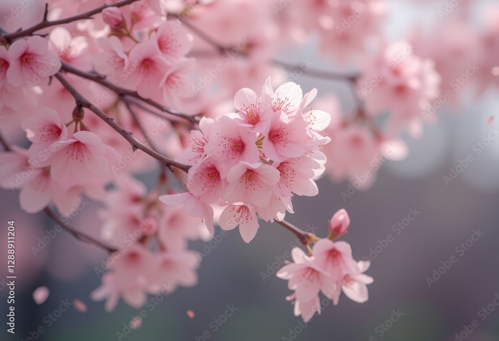 Closeup of Pink Cherry Blossoms on a Tree Branch Closeup of Pink Cherry Blossoms on a Tree Branch