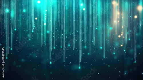 Abstract Background with Glowing Blue Particles and Light Rays