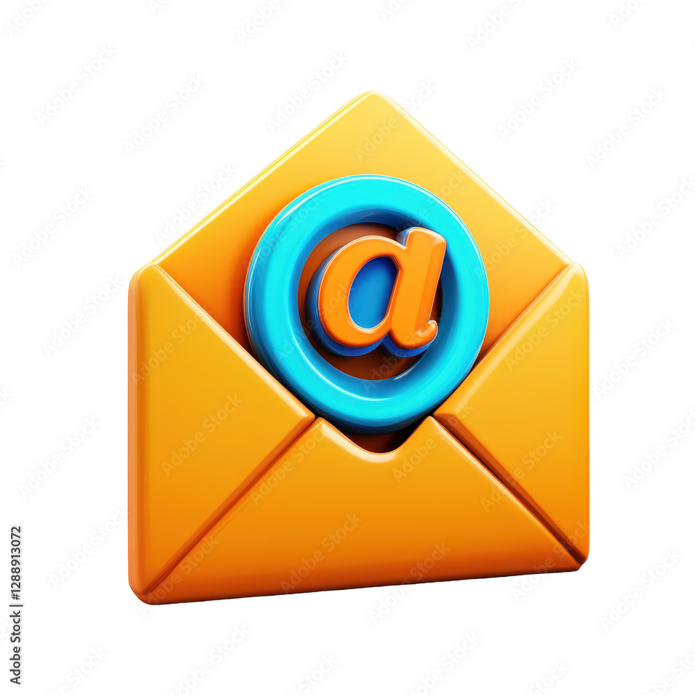 Isolated 3D Email Envelope with At Symbol Isolated 3D Email Envelope with At Symbol