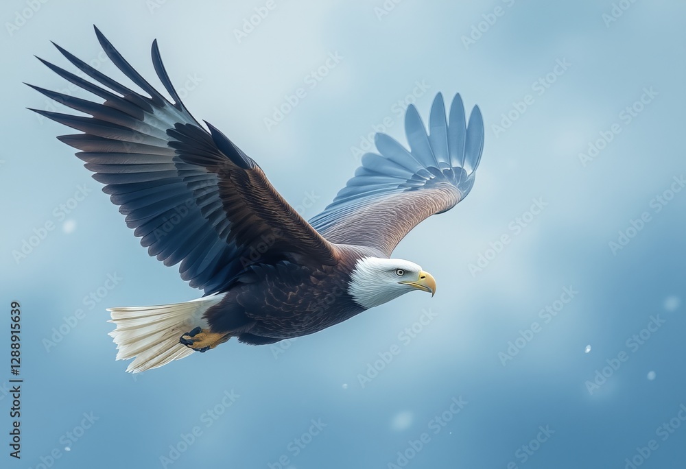 Obraz premium Majestic Bald Eagle Soaring High in the Clear Blue Sky