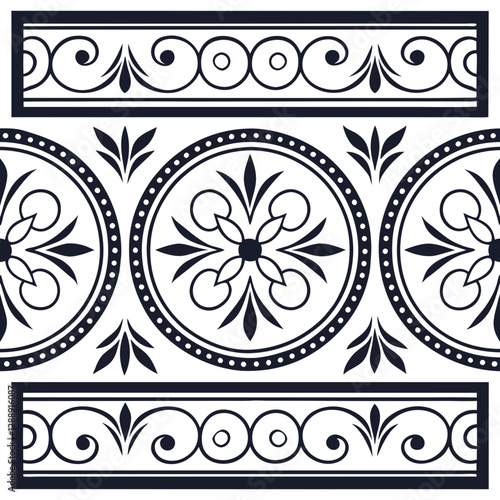 Enhance seamless patterns with decorative frame motifs royal tile grids vintage inspired borders commercial branding solutions. concept as Engraved scrollwork meets classic tile formations widely appl