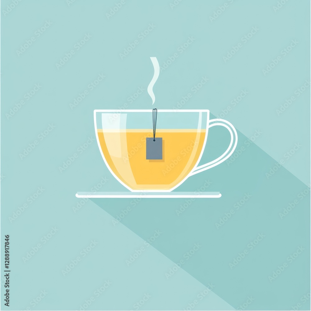 Warm Glass Tea Cup with Steaming Tea Bag Warm Glass Tea Cup with Steaming Tea Bag