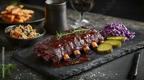 Wallpaper Mural Barbecue Ribs Served With Sides Of Salad And Pickles Torontodigital.ca