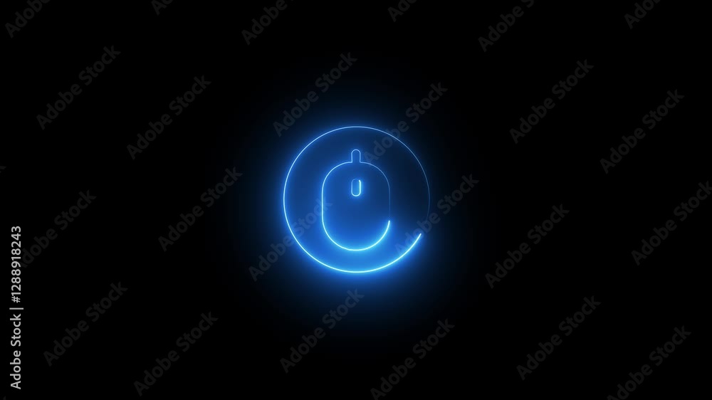Neon mouse icon blue glowing black background animation Neon mouse icon blue glowing black background animation