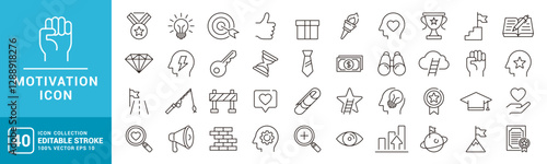 Collection of motivation icons. Achievement, spirit, success, process. vector template editable stroke EPS 10.