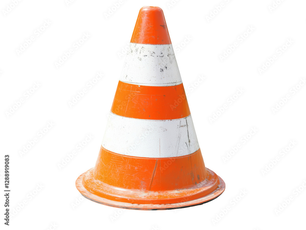 Isolated Bright Orange and White Safety Cone Marking Road Hazards Isolated Bright Orange and White Safety Cone Marking Road Hazards