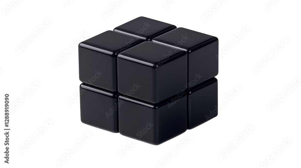 Abstract arrangement of five black cubes, a study in geometric form and minimalist design